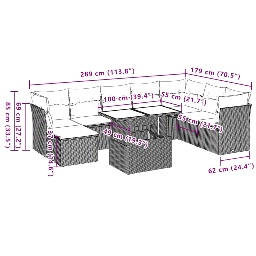 Set Divani da Giardino 9 pz con Cuscini Nero in Polyrattan 3266786