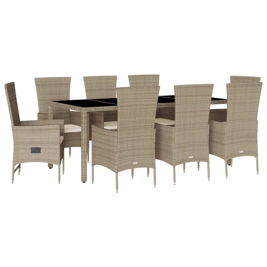 vidaXL Set da Pranzo da Giardino 9 pz con Cuscini Beige in Polyrattan
