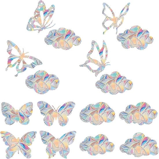 Due pezzi di adesivi decorativi 3D per finestre, adesivi per protezione degli uccelli, adesivi anti-urto per finestre, adesivi per finestre a arcobaleno per cucina, sala da pranzo, camera da letto (farfalle e nuvole a forma)