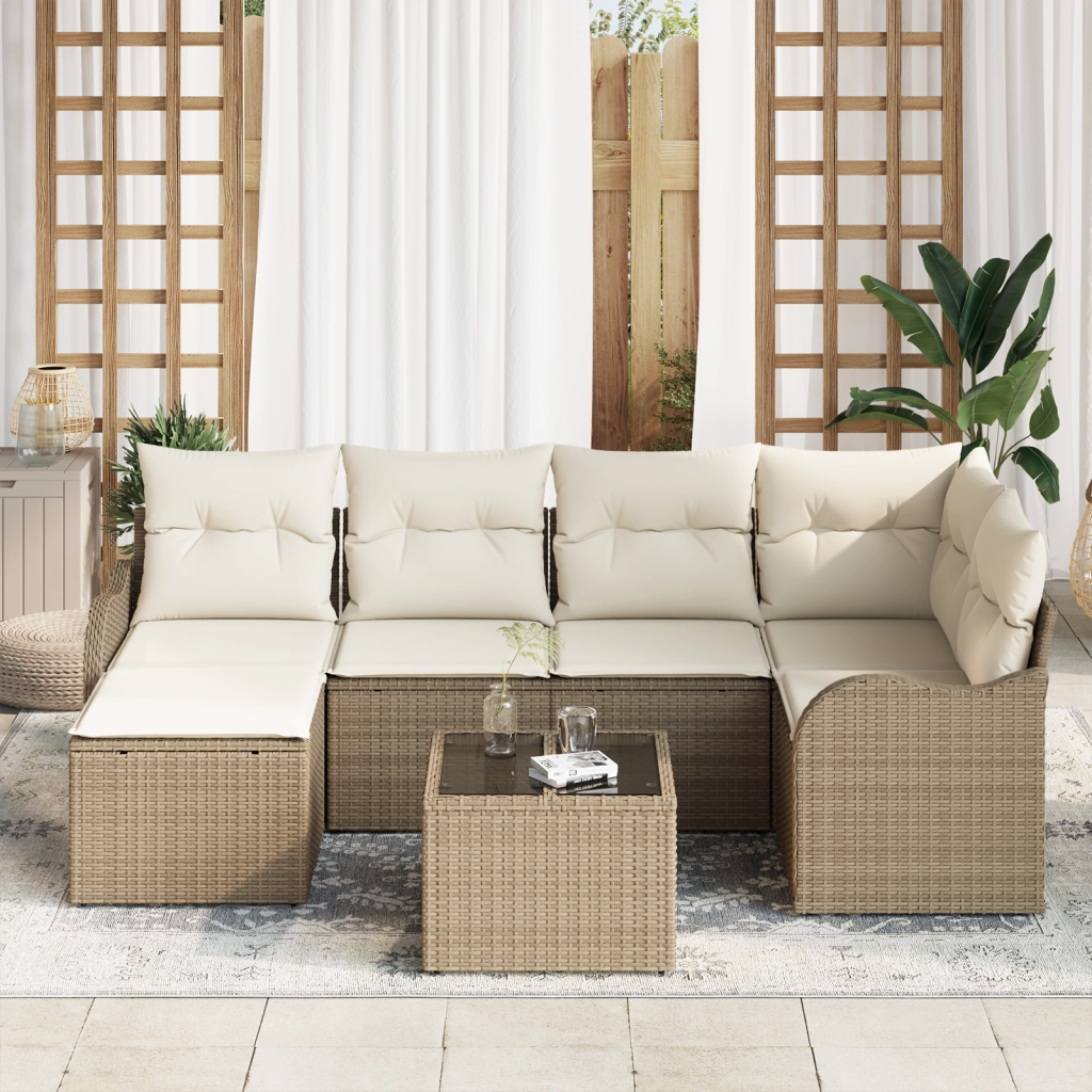 Set divano da giardino 7 pezzi con cuscini Rattan Polipropilene Marrone