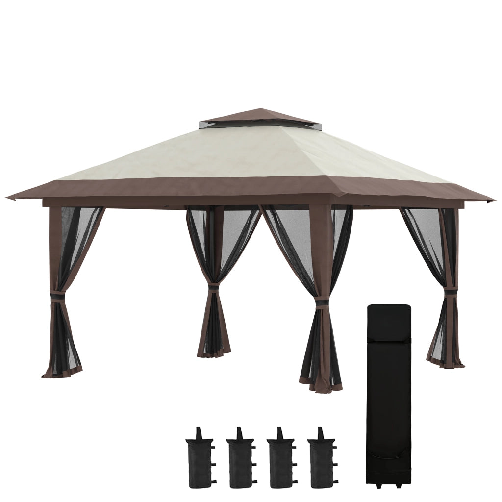 Pavillon da giardino pieghevole 4x4 m, altezza regolabile, con protezione UV50+, colore beige