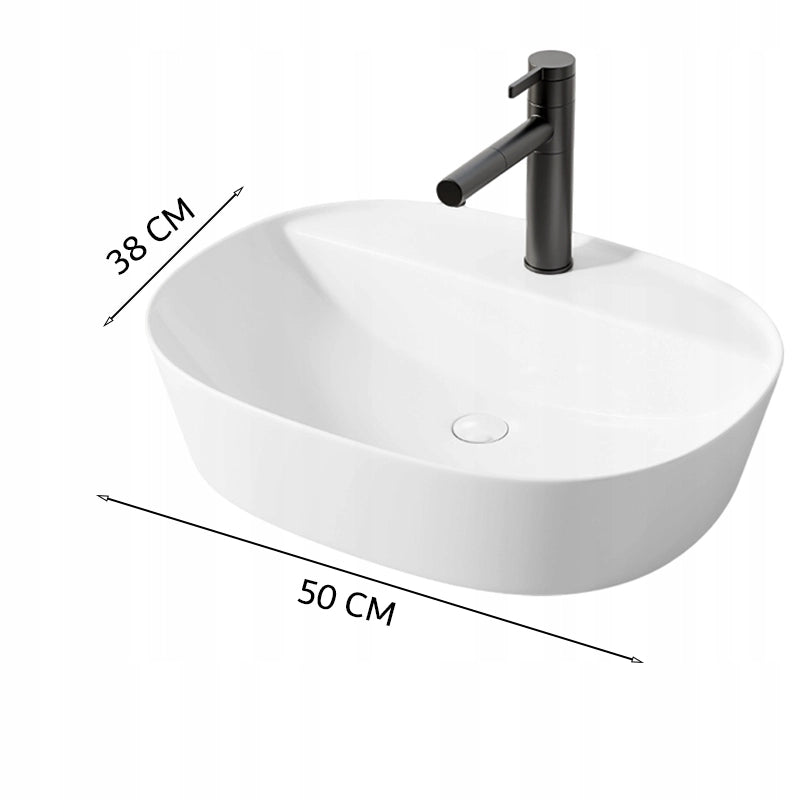 Lavabo da appoggio bianco con foro ovale in ceramica 50 x 38 cm