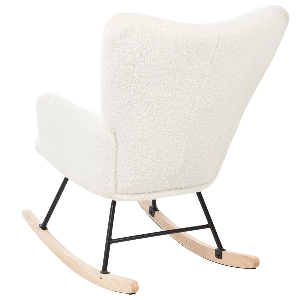 Sedia a dondolo Tessuto Boucle Bianco Rivestimento Gambe in legno  Moderna