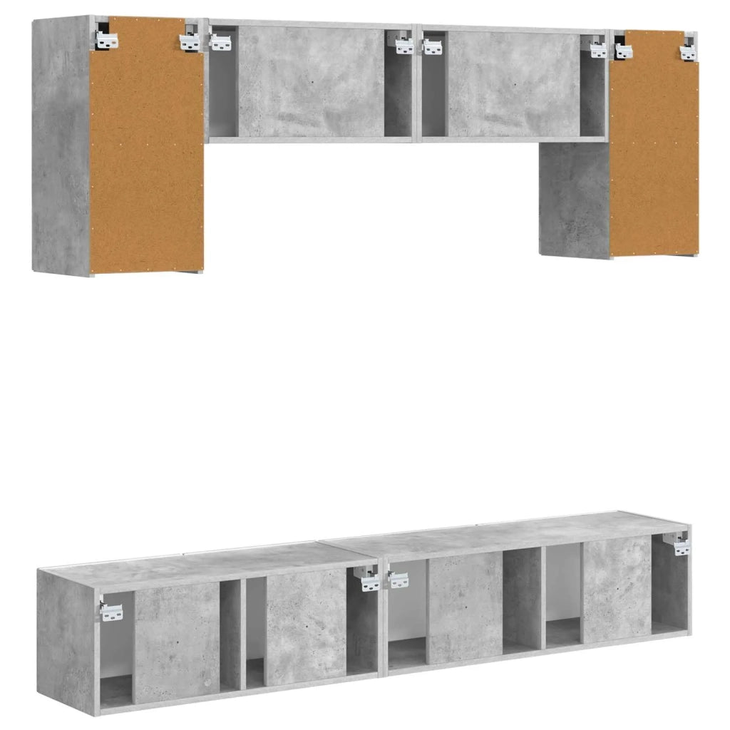 Set mobile TV 4 pcs Grigio cemento Legno multistrato