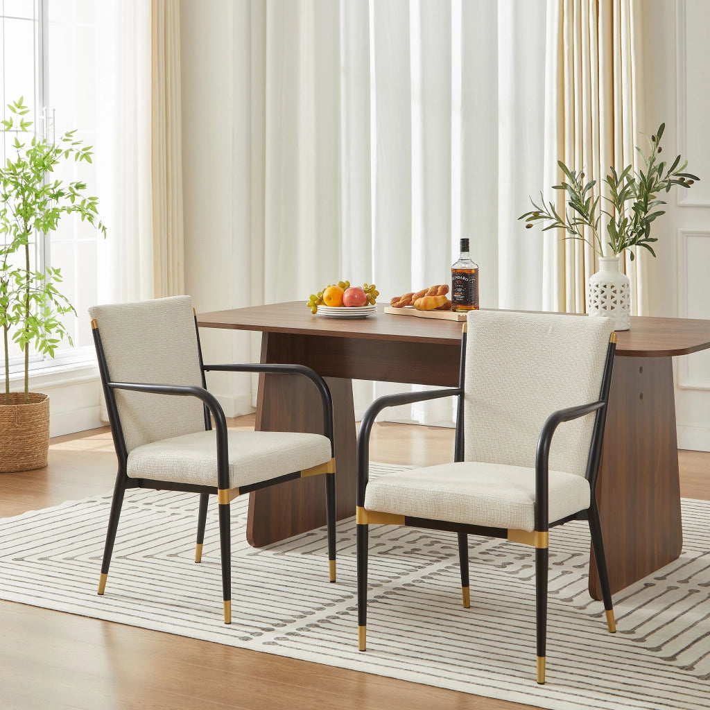 SEDIA da pranzo imbottita Set da 2 pezzi con braccioli 94x57x28 cm beige