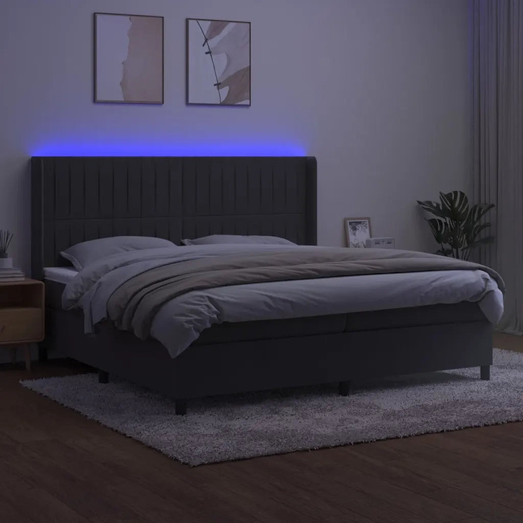 Letto a Molle con Materasso e LED Grigio Scuro 200x200 cm 3139704