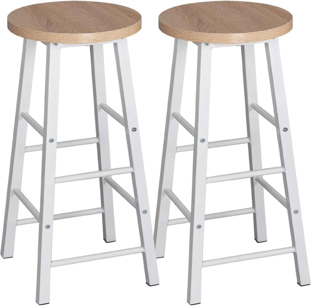 Sgabelli da Bar Set di 2, Sgabello Alto 71 cm con Poggiapiedi, Seduta Tonda Sedia Alta per Penisola Cucina, Sala da pranzo, Bancone in Acciaio Legno, Nero