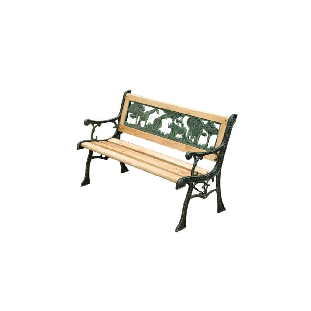 Banco da esterno per bambini ANIMA 82 cm legno e ghisa verde giardino