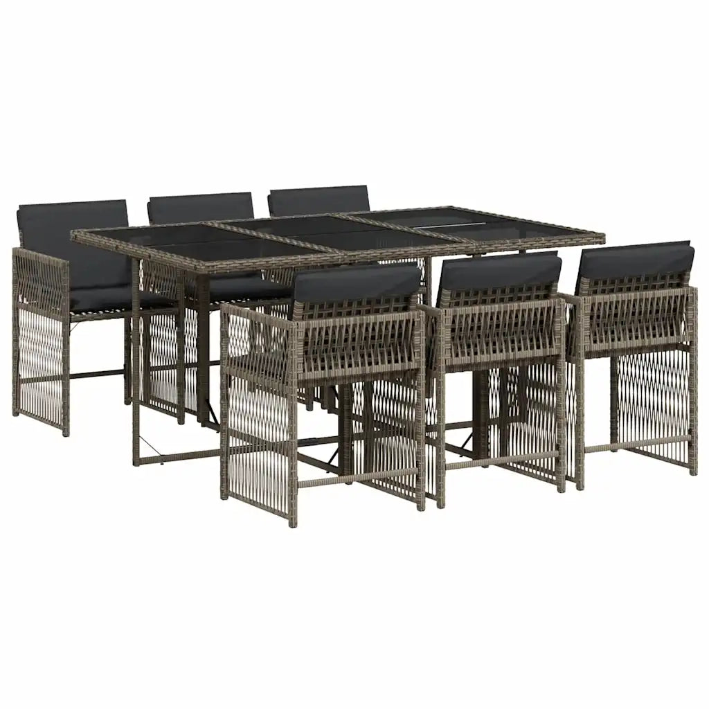 Set da Pranzo da Giardino 7 pz | Set Salotto da Giardino con Cuscini in Polyrattan Grigio