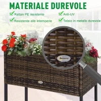 Letto per Orto Rialzato, Fioriera Effetto Vimini con Ripiano, Aiuola Rialzata per Esterni e Interni, Marrone (70cm x 30cm x 70cm)