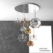 SOSP. BIANCO TONDA 8 LUCI VETRI (1 GRANDE CR+1 MEDIO AM+1 MEDIO TR +5 PICCOLO 1 X AM+TR+CR+RA+OR) 1155BI-S8 TMIX-MC