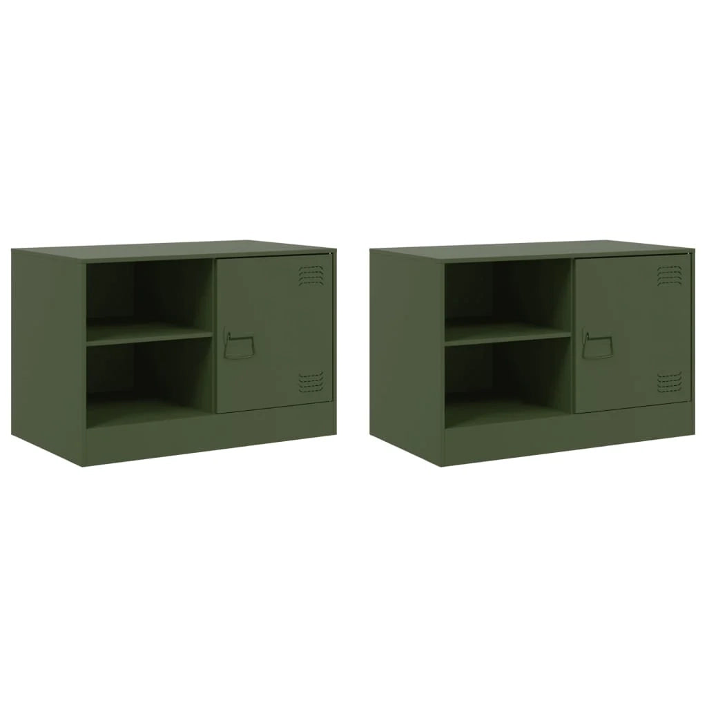 Mobile TV multimediale scaffale TV credenza mobile TV sala da pranzo soggiorno camera da letto 2 pezzi verde oliva 67 x 39 x 44 cm acciaio verde 02_0028640