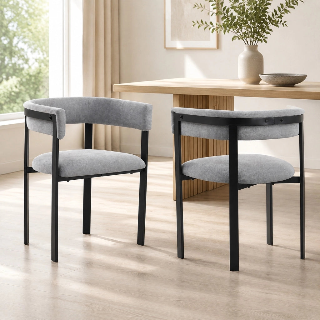 Set di 2 sedie da pranzo 84.99x64.01x42.49 cm con schienale a C in chenille e metallo grigio