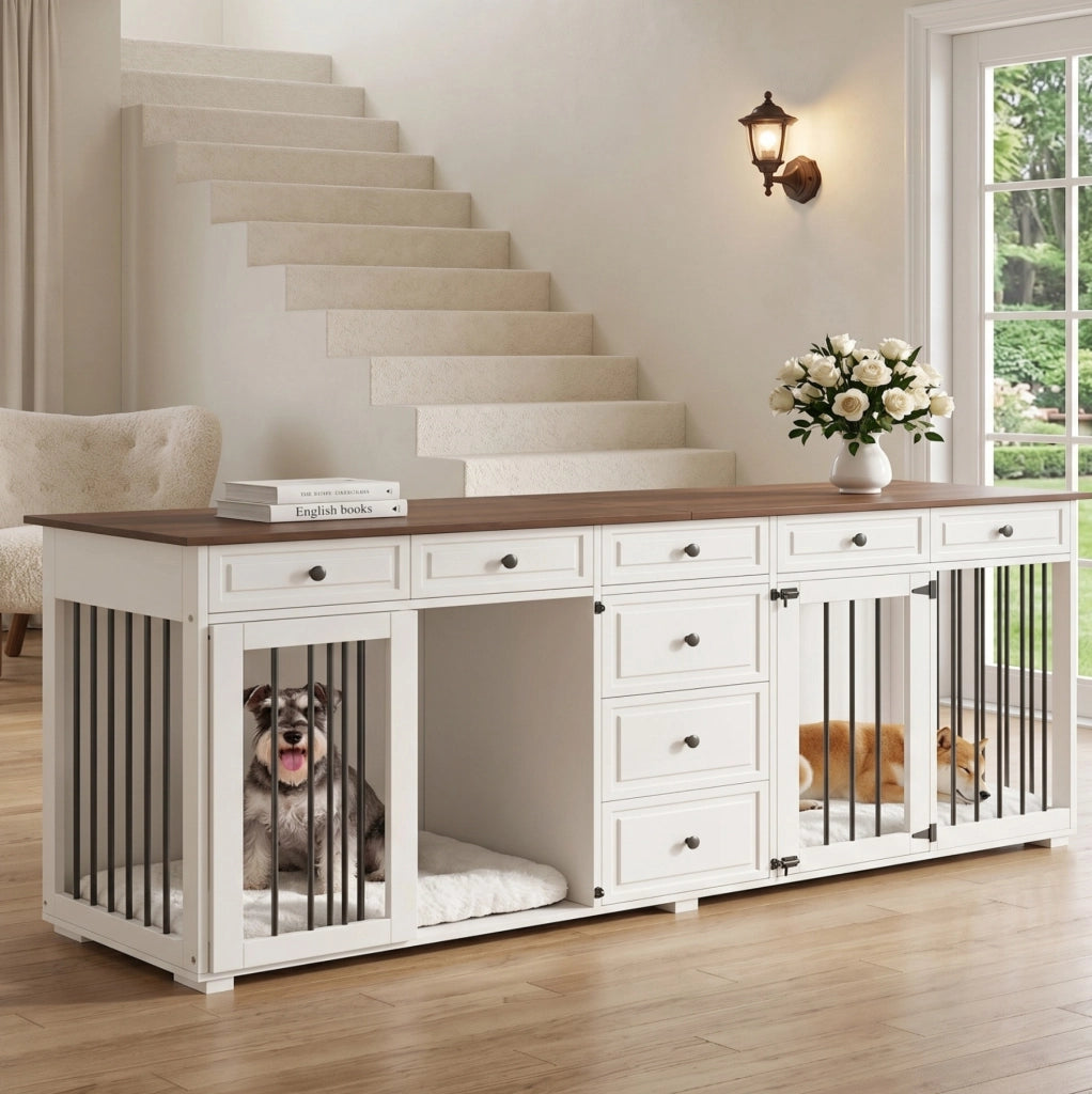 Gabbia per cani da interno con 8 cassetti