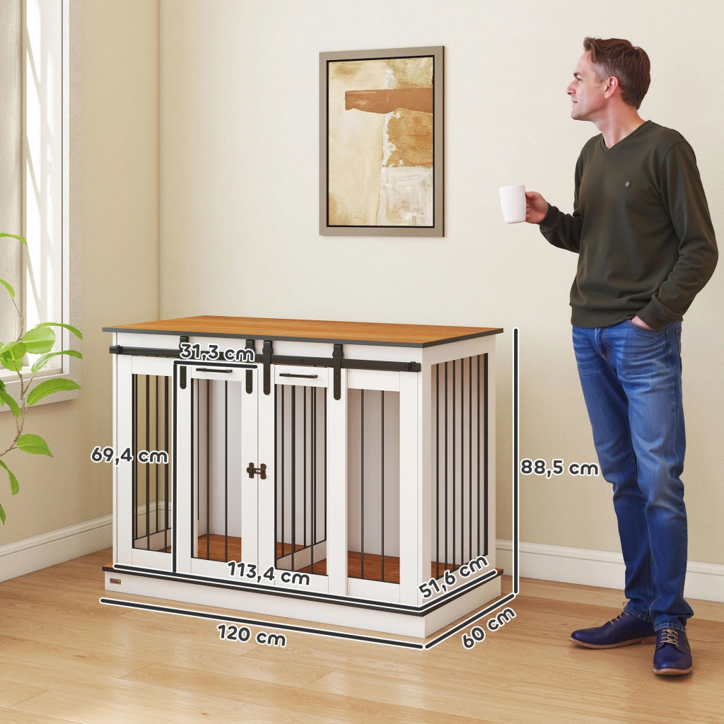 Gabbia per Cani ¨C zephmum ¨C Rustico, Bianco, 2 Porte