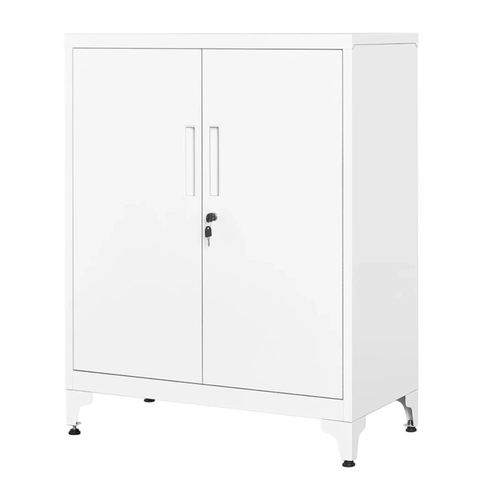 Armadio per ufficio mobiletto multiuso mobiletto per ufficio a 2 ante con serratura mobiletto in acciaio per ufficio/soggiorno bianco 12_0004833