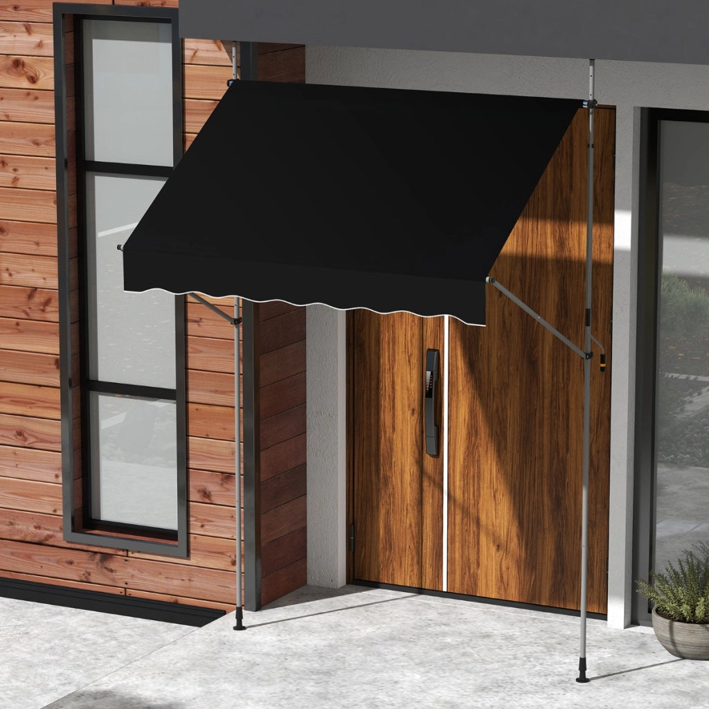 Tenda da sole regolabile per esterni senza foratura con manovella, Tenda da sole e giardino 200 x 210-300 cm Nero-Tende parasole