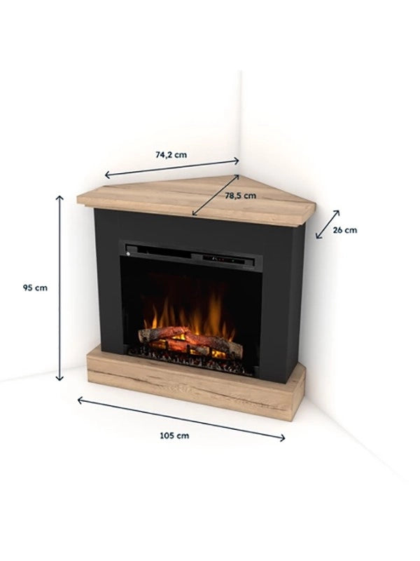 Caminetto Elettrico Angolare da pavimento A Libera Installazione 23' Nero-Rovere chiaro - YUKON