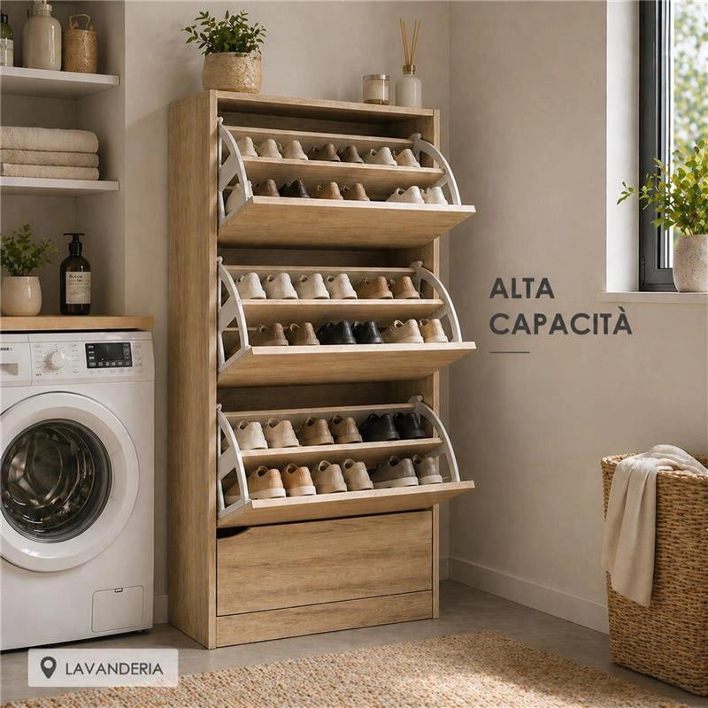 SCARPIERA LINEA HARMON IN LEGNO CON 4 ANTE COLORE ROVERE MISURA 63X24X150 CM