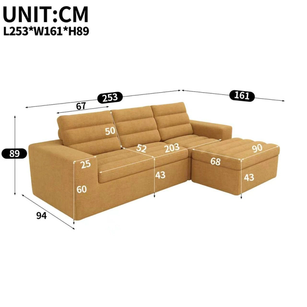 DIVANO Modulare Angolare L 253x161x89 cm Chenille Arancione con Pouf