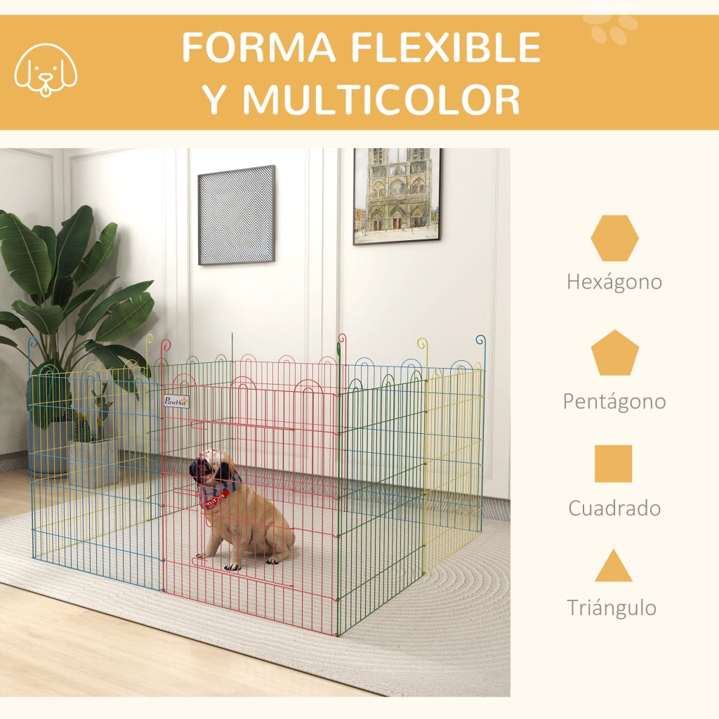 Recinto per Cani Pieghevole 8 Pannelli ¨C zephmum ¨C 156x60 cm Multicolore Metallo