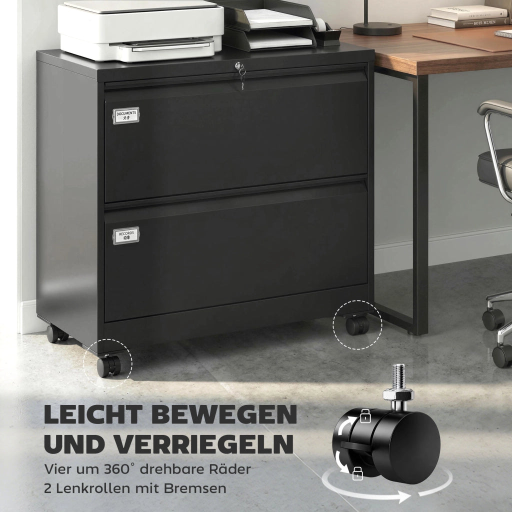 Cassettiera a rotelle con 2 cassetti a chiavetta e appendice regolabile ¨C zephmum ¨C 90x40x77 cm Nero