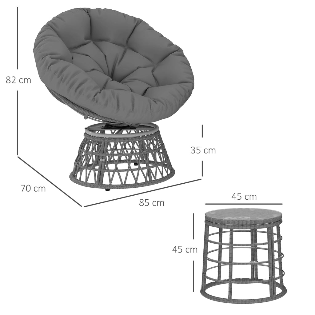Set Giardino 3 Pezzi con 2 Poltrone Papasan Girevoli e 1 Tavolino Rotondo ¨C zephmum ¨C Resina Poliestere Intrecciata