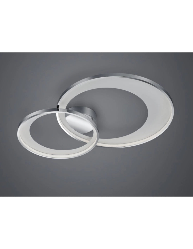 Plafoniera Granada Doppio Cerchio Cromo Led 36w Dimmerabile L85 cm Trio Lighting