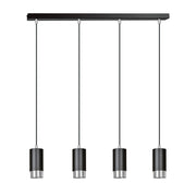 Lampadario 4 Luci Ivar Con Cilindri In Acciaio Nero E Cromo