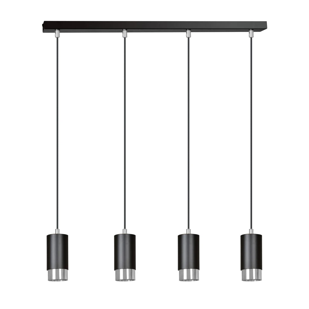 Lampadario 4 Luci Ivar Con Cilindri In Acciaio Nero E Cromo