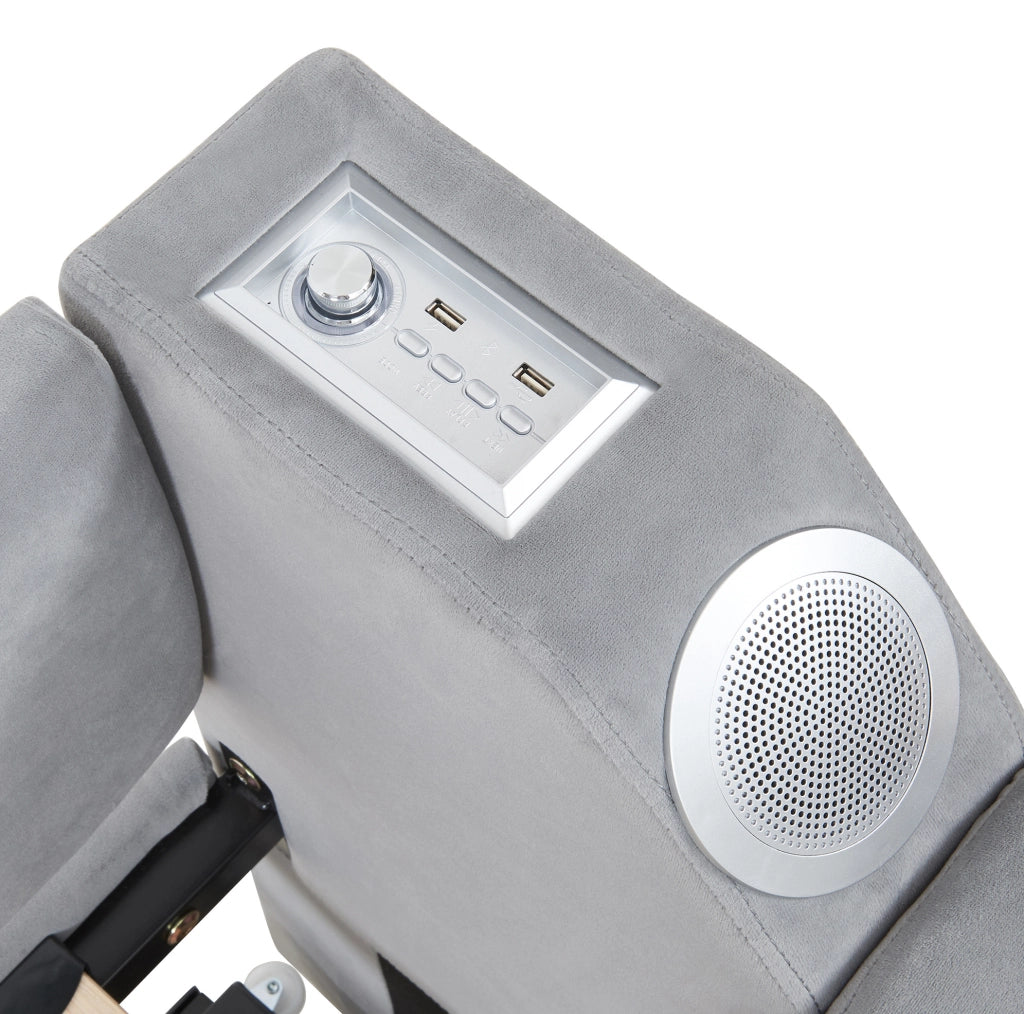 Divano letto imbottito 90/180x190 cm grigio in velluto con Bluetooth e USB