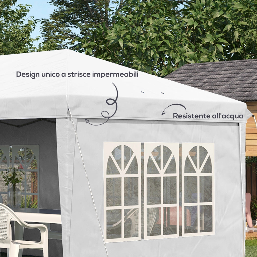 Gazebo da esterno ¨C zephmum ¨C bianco 5.9x3x2.7m con finestre e tende