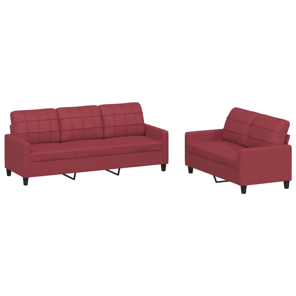 Set di Divani 2 pz con Cuscini Rosso Vino in Similpelle 3201381
