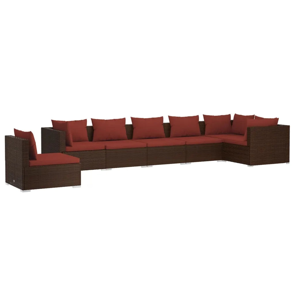 Set Divani da Giardino 7 pz con Cuscini in Polyrattan Marrone cod mxl 39029