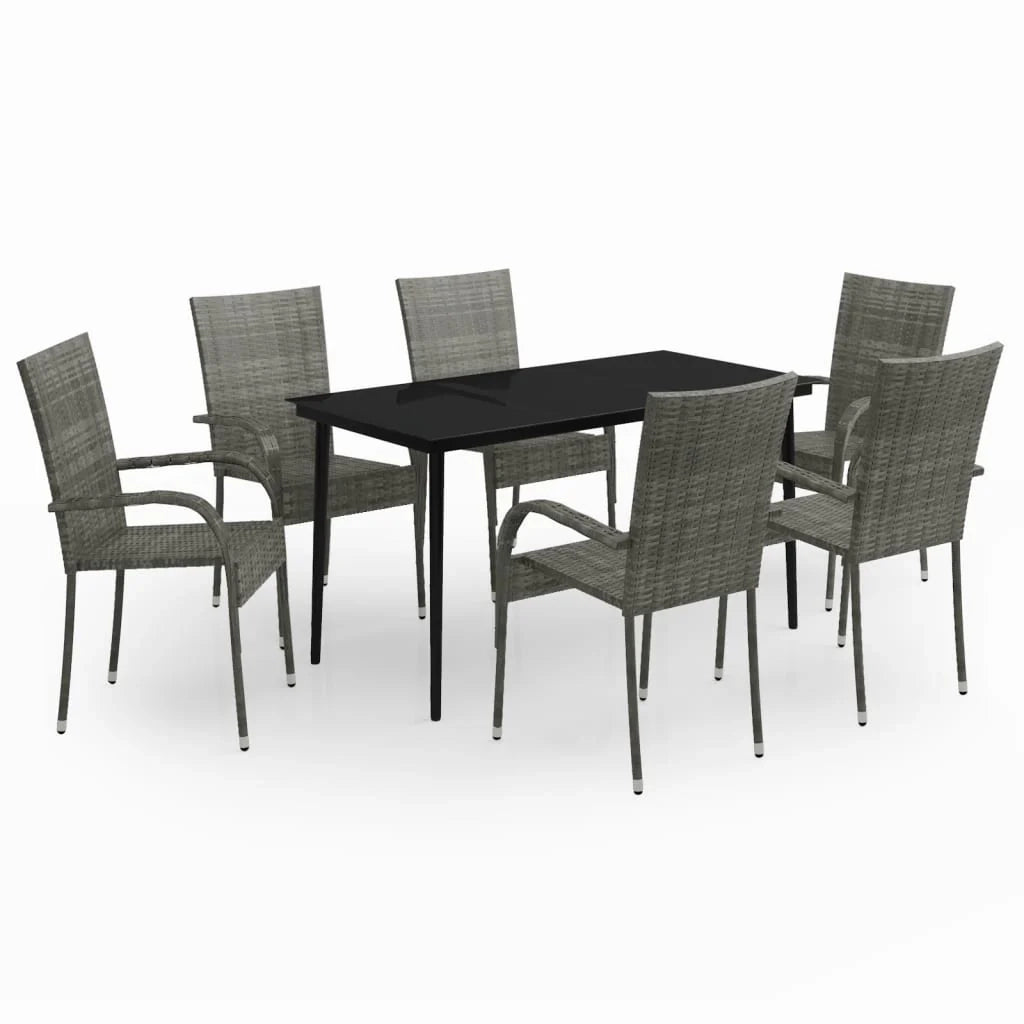 Set da pranzo da giardino per esterni 7 pezzi mobili grigi e neri 02_0013972