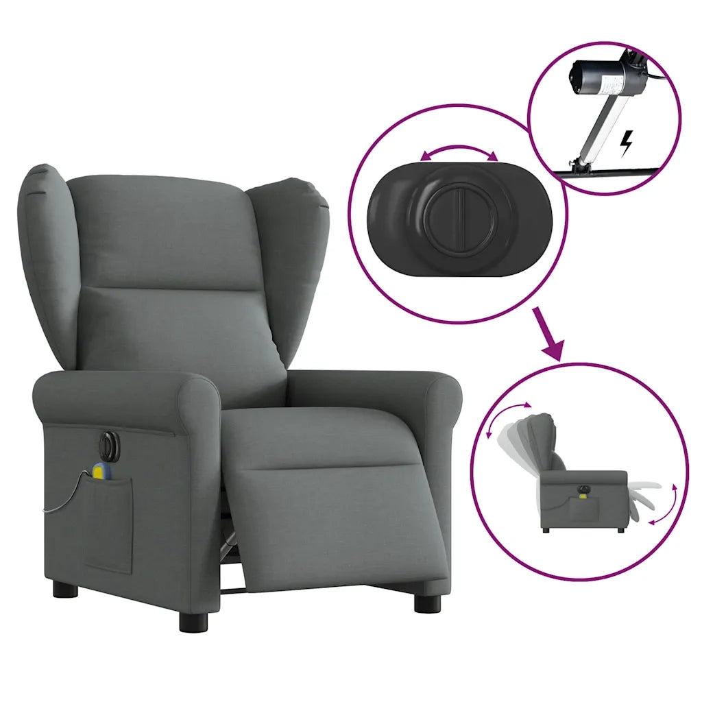 Divano Sedia-Poltrona Reclinabile Massaggio Elettrica Grigio Scuro Tessuto 863984