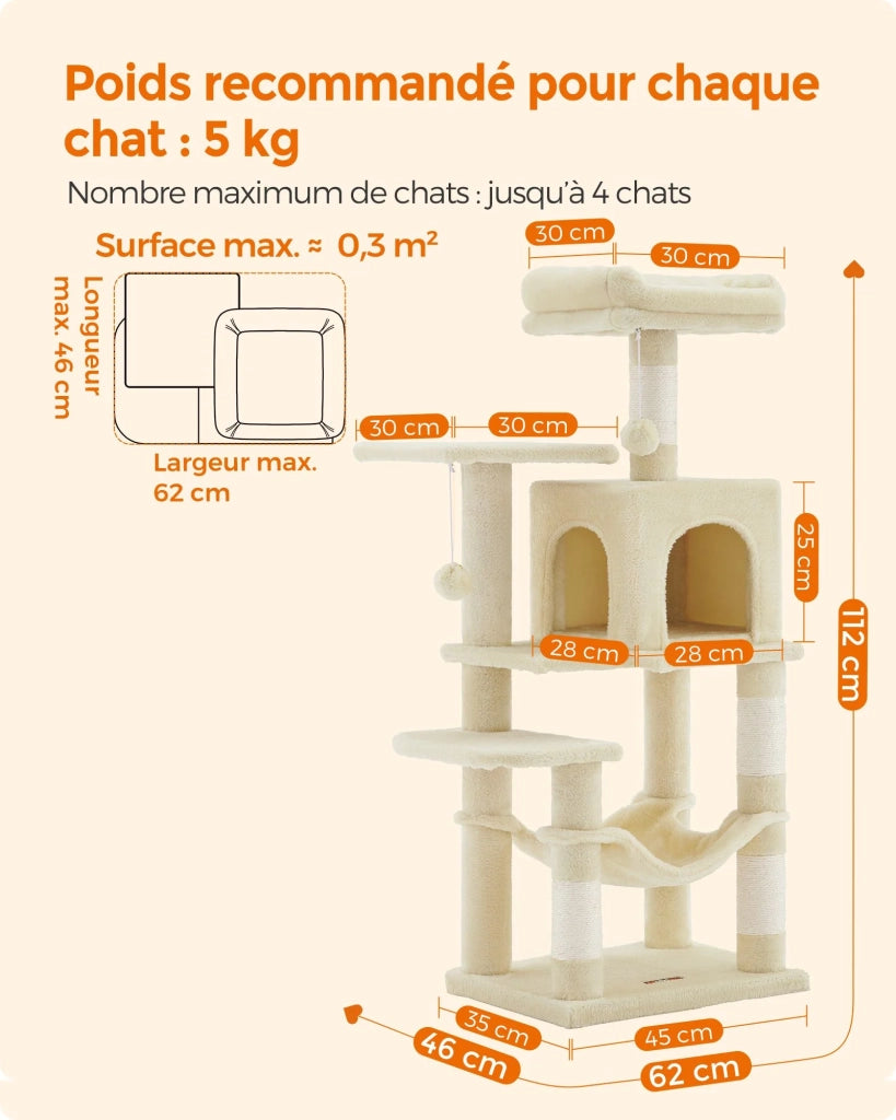 Albero per gatti amaca torre gioco 143 cm grigio beige 12_0003855