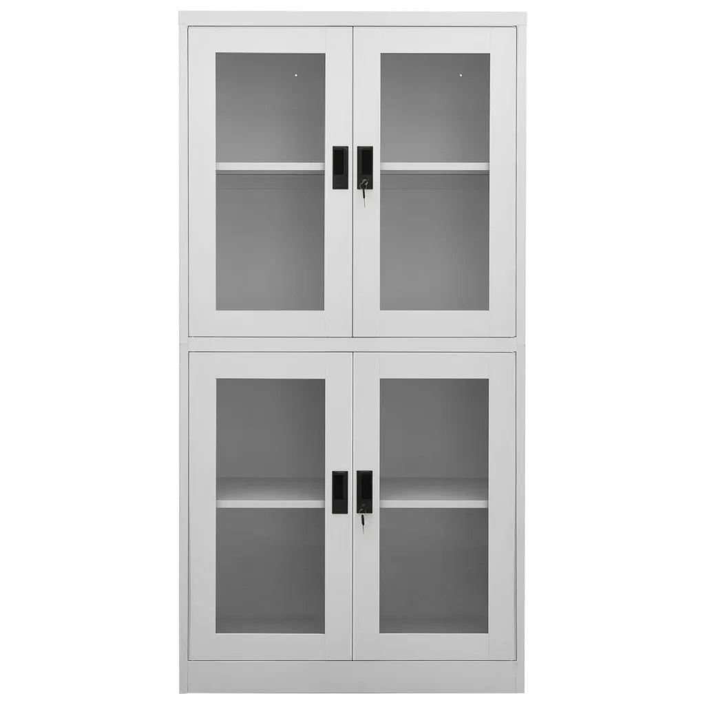 Armadio per Ufficio Grigio Chiaro 90x40x180 cm Acciaio e Vetro