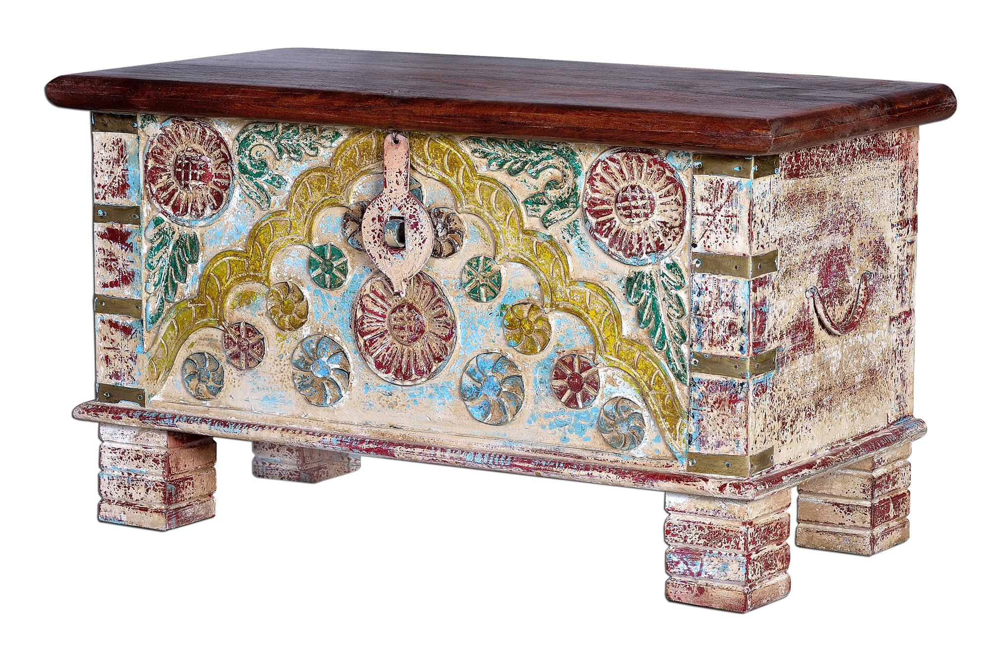 Casssapanca in massello di mango intagliato