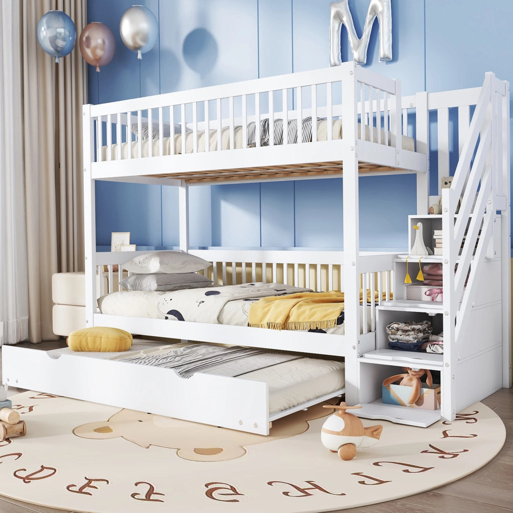 Letto a castello con letto estraibile in pino e MDF 90x200 cm