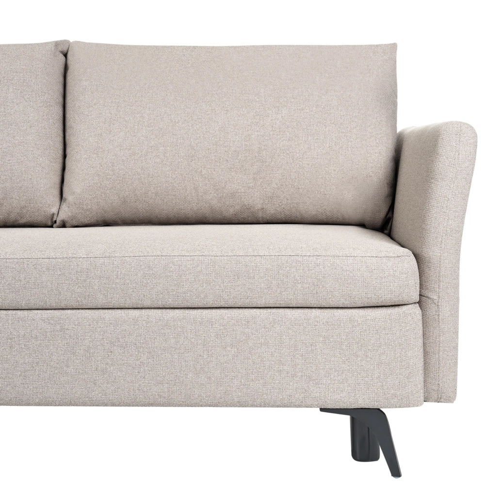 Divano Letto Angolare a 3 Posti Destro in Tessuto Beige con Contenitore per Soggiorno Koge