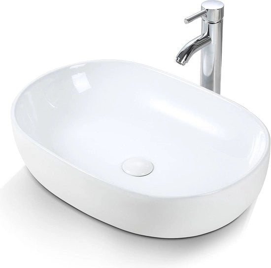 Wastafellova ovale in ceramica - lavabo per bagno e watercloset - stile moderno - 590 × 410 × 145 mm - senza vasca