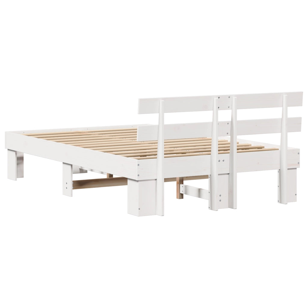 Struttura Letto con Testiera Bianca 140x190 cm in Legno Massello di Pino