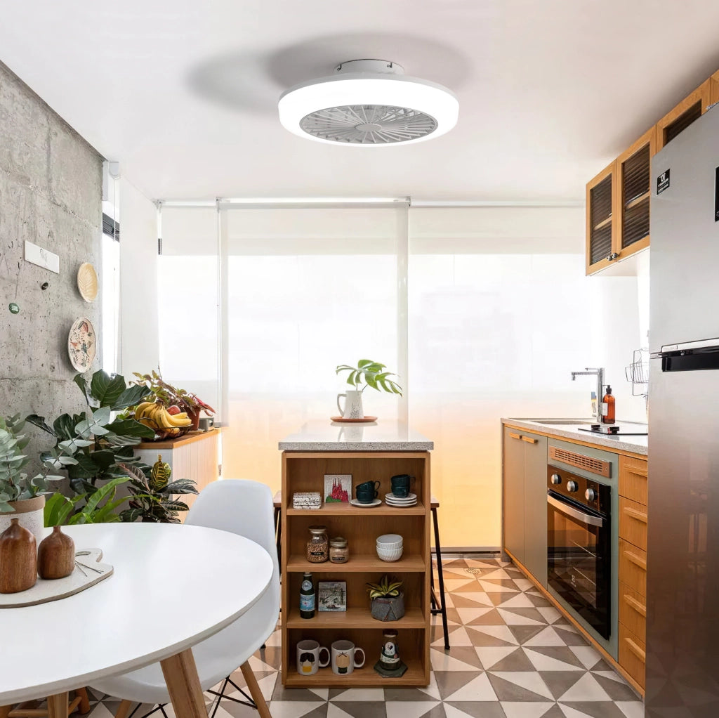 Ventilatore da soffitto senza pale 46 cm con luce a 3 colori e telecomando, motore DC reversibile, bianco