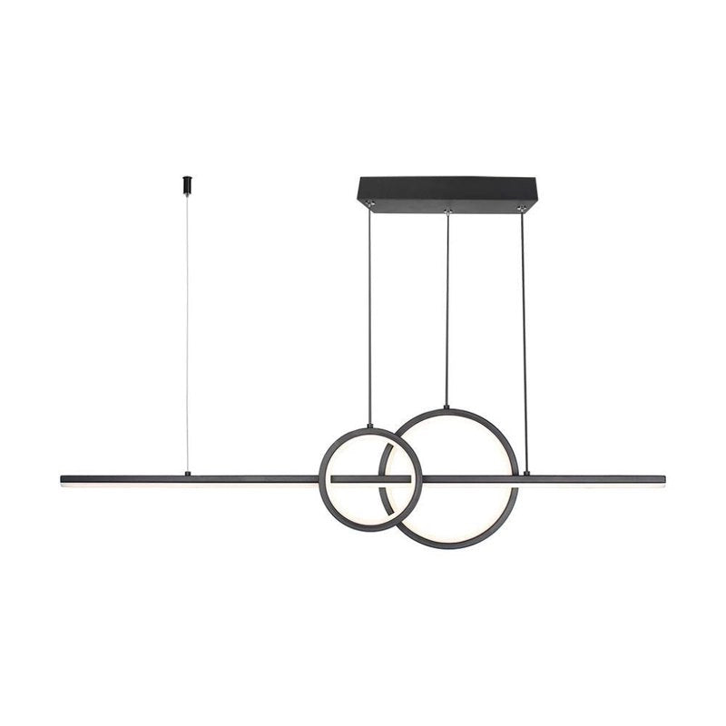 Lampadario LED a Sospensione 15W 1500lm dal Design Moderno 2 Anelli + Barra Led Colore Nero 4000K SKU-6935