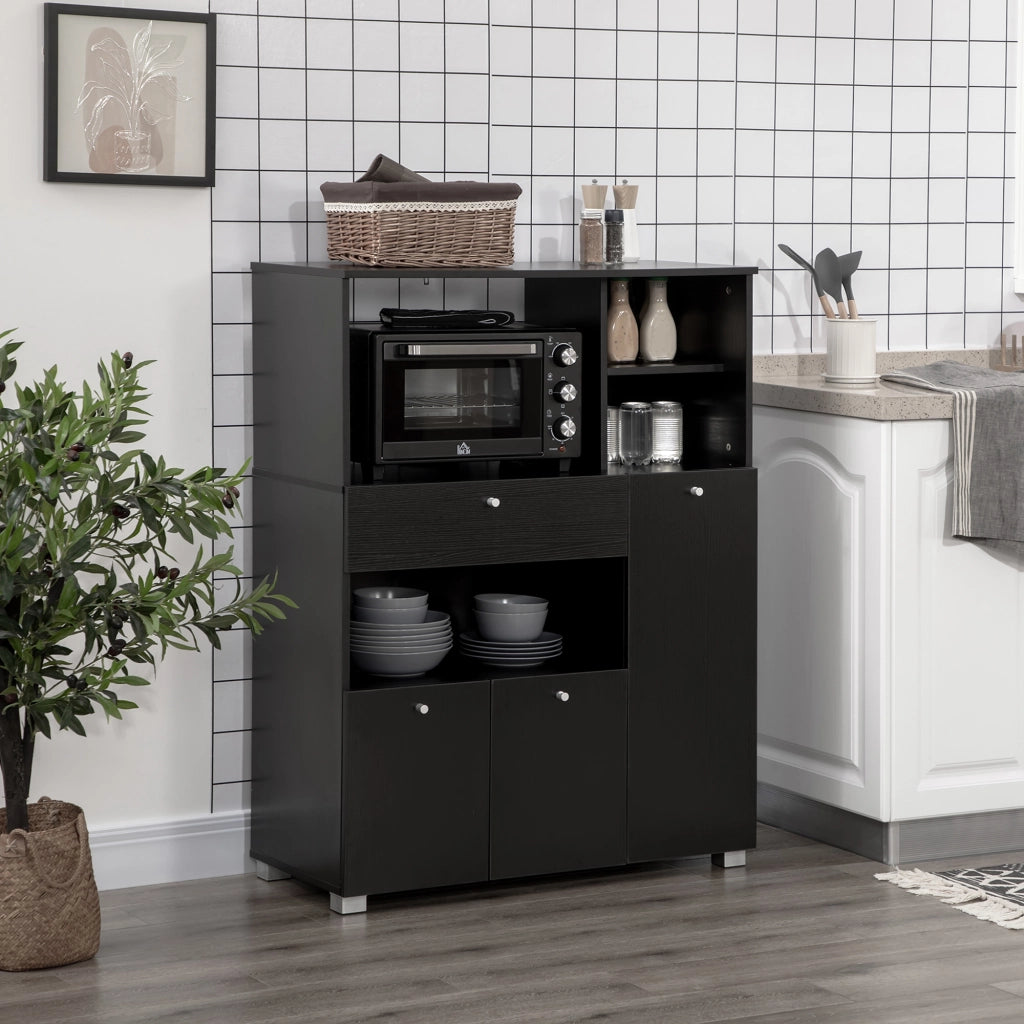 Mobile per microonde con cassetto e 3 ante ¨C zephmum ¨C Nero 90x40x120 cm