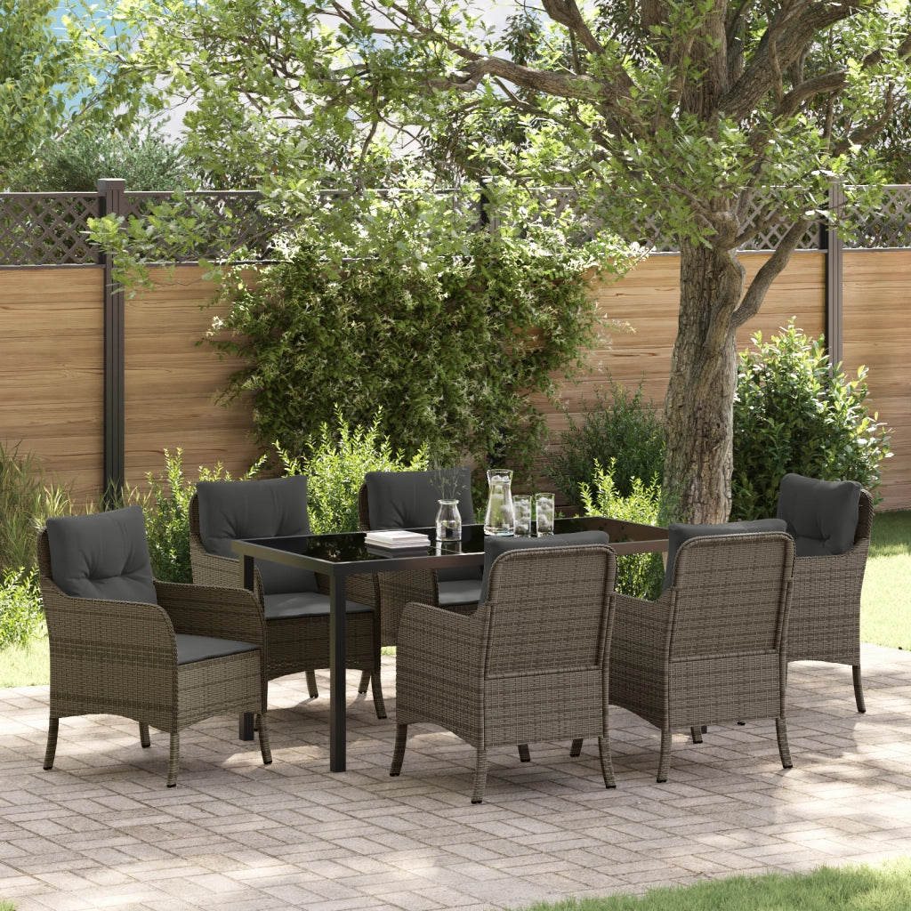 Set da Pranzo da Giardino 7 Pezzi con Cuscini Grigio Poly Rattan