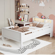 Letto bambino-Xylo-90x200 cm-USB-C, LED, testiera contenitore, bianco