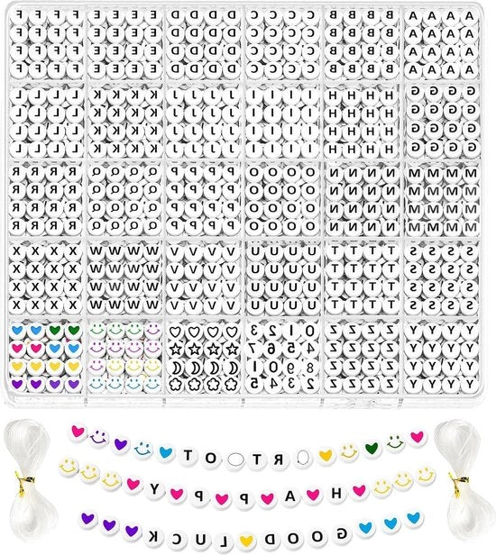 1500 pezzi di lettere in vetro bianco 7mm A-Z per bracciali - Kit per la creazione di bracciali DIY