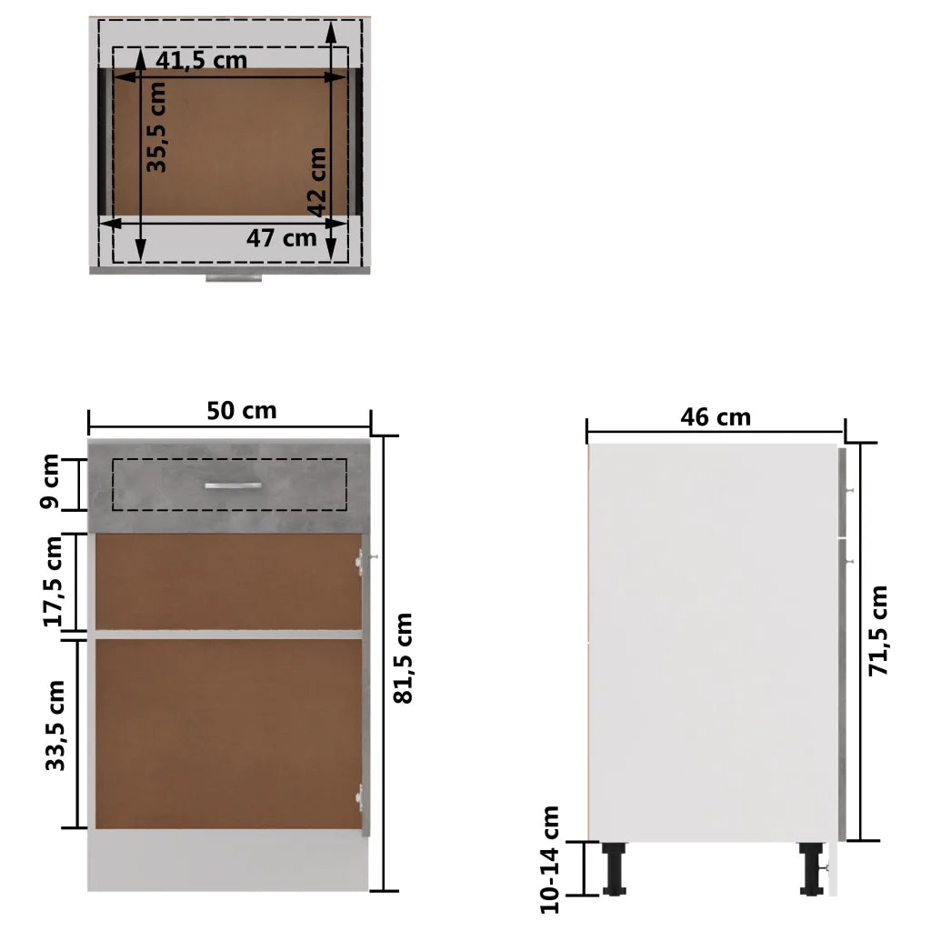 Armadio Inferiore Cassetto “Lyon” Grigio Cemento 50x46x81,5 801224